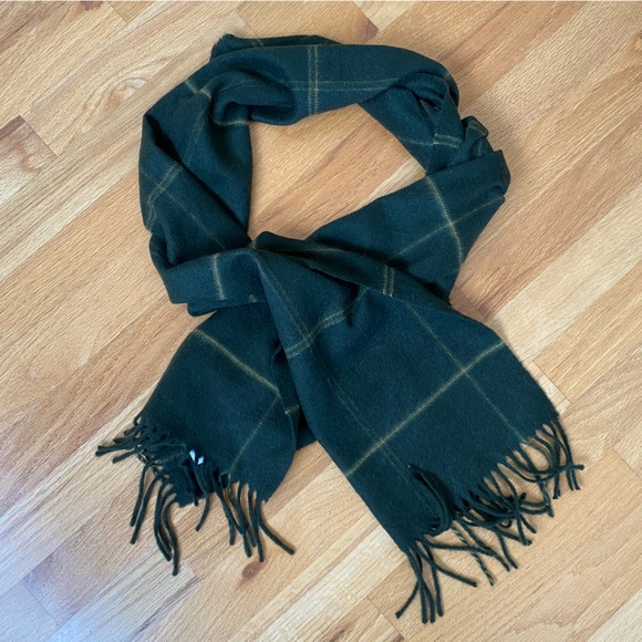 Nordstrom Cashmere Plaid Scarf in Green and Yellow - Picture 1 of 9
